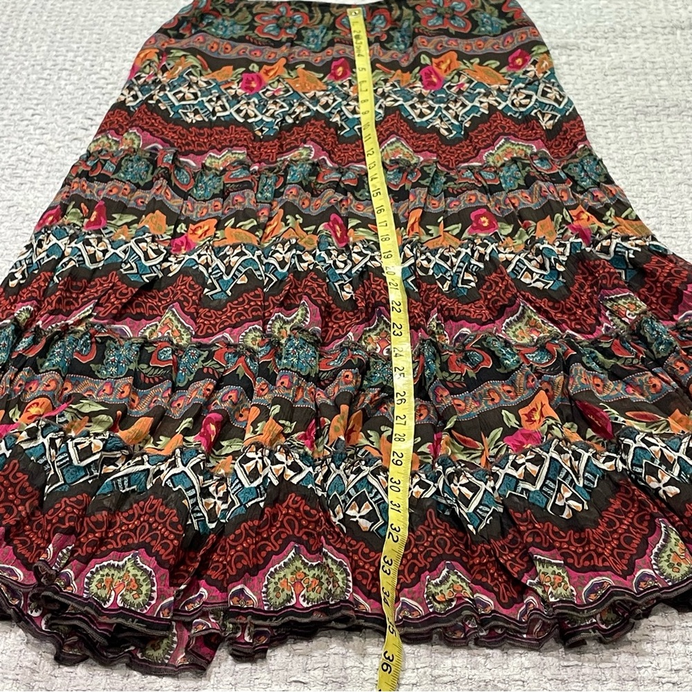 Silky Floral Multi Design Western Boho Pull on Full Skirt Fall Colors Size Small - Picture 11 of 11